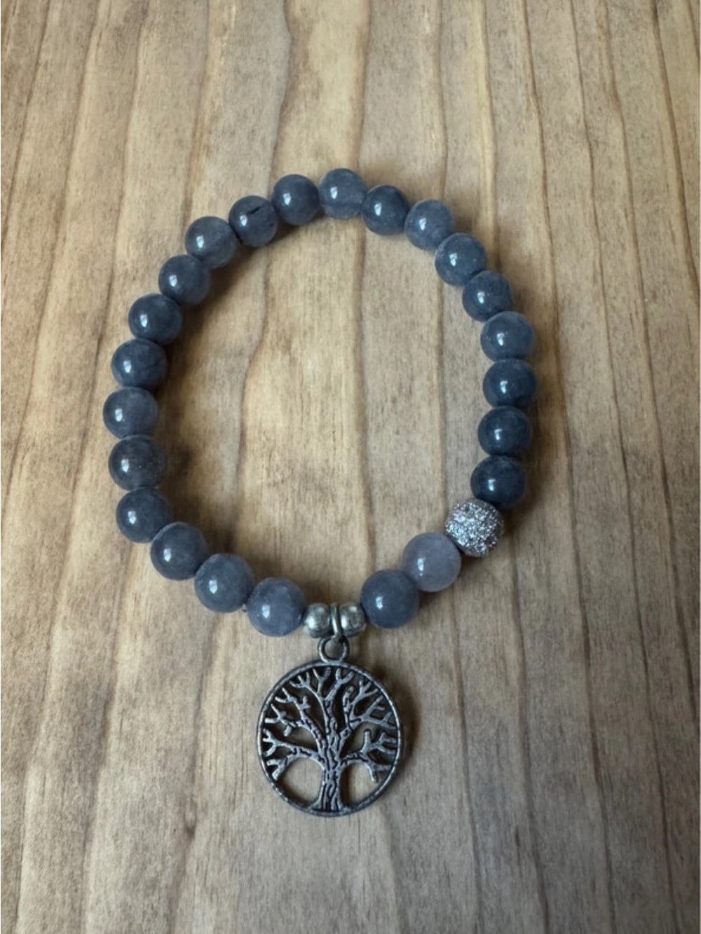 Grounding Gray Agate Beaded Bracelet | Evolve Mala Tree of Life Stretch Bracelet